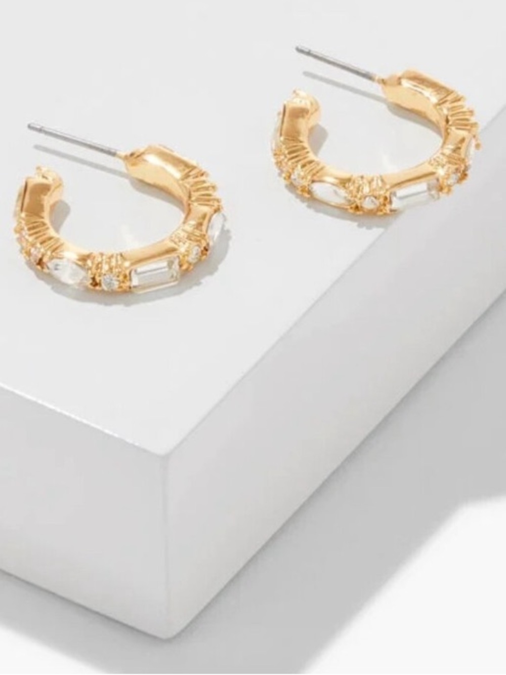 NWT Gold Crystal Baguette Mini Hoop Earrings